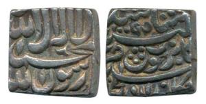 Akbar, Silver Square Rupee, 11.27g, Bangla Mint, AH 1009. About Extremely Fine.