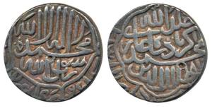 Akbar, Silver Rupee, 11.36g, mint off flan, Kalima type, AH 981. Very Fine.