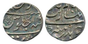 Aurangzeb, Silver ½ Rupee, 5.75g, Surat Mint, AH 1109/4X. Nice toning, Extremely Fine.