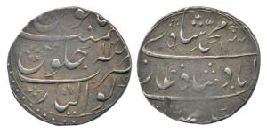 Muhammad Shah, Silver Rupee, 11.30g, Gwalior Mint, AH 1144/14. Broad flan, Very Fine.