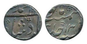 Muhammad Shah, Silver ¼ Rupee, 2.86g, mint off flan, but possibly Murshidabad, AH 113x/13.