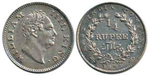 William IV, Silver ¼ Rupee, 1835, Calcutta Mint, 'F' incused, 19 Berries. Very Fine+, Rare