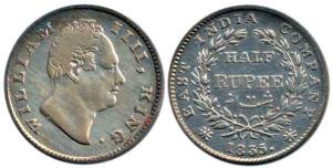 William IV, Silver ½ Rupee, 1835, Calcutta Mint, 'F' incused, 19 Berries. About Very Fine,