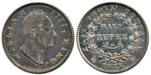 William IV, Silver ½ Rupee, 1835, Bombay Mint, no initials, 20 Berries. Very Fine, with Ra