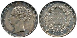 Victoria Queen, Silver Rupee, 1840, Calcutta Mint, continuous legend, English head (short 