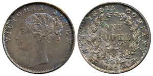 Victoria Queen, Silver Rupee, 1840, Calcutta Mint, continuous legend, English completely m