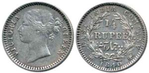 Victoria Queen, Silver ¼ Rupee, 1840, Madras Mint, divided legend, WWS raised. About Very 