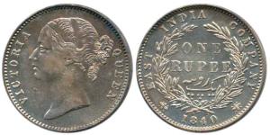 Victoria Queen, Silver Rupee, 1840, Calcutta Mint, divided legend, obv. WW raised, rev. 28