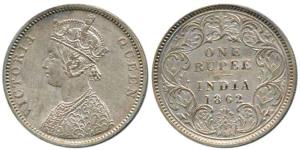 Victoria Queen, Silver Rupee, 1862, Bombay Mint, obv. A with crescent, rev. I, 4 dots. Abo