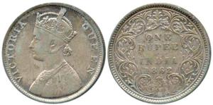 Victoria Queen, Silver Rupee, 1862, Bombay Mint, obv. B, rev. I, 4 dots. Fine+, Rare.