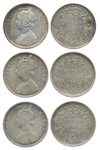 Victoria Queen, Silver Rupee (3), 1862, Bombay Mint, A / II / 1 / 1, A / II / 1 / 2 and C 