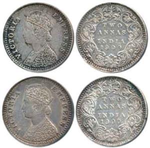 Victoria Empress, Silver 2 Annas (2), 1900, Bombay Mint, 'B' raised, Very Fine to Extremel