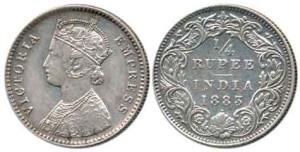 Victoria Empress, Silver ¼ Rupee, 1883, Bombay Mint, with dot. Very Fine, Rare.