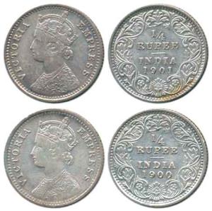 Victoria Empress, Silver ¼ Rupee (2), 1900, Calcutta Mint, 'C' incused and 1901, Calcutta 