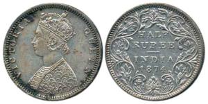 Victoria Queen, Silver ½ Rupee, 1874, Bombay Mint, obv. B, rev. II, dot. Very Fine+, Rare.