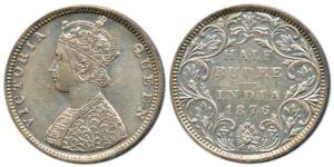 Victoria Queen, Silver ½ Rupee, 1876, Bombay Mint, obv. B, rev. II, dot. Extremely Fine, V