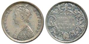 Victoria Empress, Silver ½ Rupee, 1877, Bombay Mint, obv. B, rev. II, dot. Very Fine+, Ext