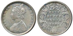 Victoria Empress, Silver ½ Rupee, 1881, Bombay Mint, obv. B, rev. II, dot. About Very Fine