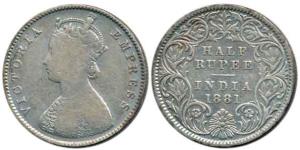 Victoria Empress, Silver ½ Rupee, 1881, Calcutta Mint, obv. A, rev. I, 'C' incused. Fine+,