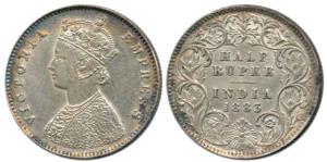 Victoria Empress, Silver ½ Rupee, 1883, Calcutta Mint, obv. A, rev. I, 'C' incused. Extrem