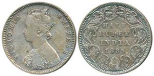 Victoria Empress, Silver ½ Rupee, 1885, Bombay Mint, obv. A, rev. II, 'B' raised. About Ve