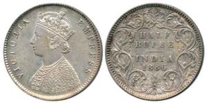 Victoria Empress, Silver ½ Rupee, 1886, Calcutta Mint, obv. A, rev. I, 'C' incused. Very F