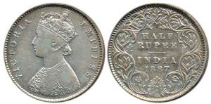 Victoria Empress, Silver ½ Rupee, 1887, Calcutta Mint, obv. A, rev. I, 'C' incused. About 