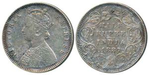 Victoria Empress, Silver ½ Rupee, 1887, Bombay Mint, obv. A, rev. II, 'B' raised. About Ve