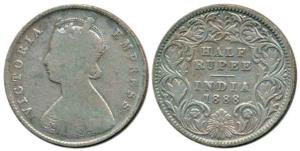 Victoria Empress, Silver ½ Rupee, 1888, Calcutta Mint, obv. A, rev. I, 'C' incused. Fine, 