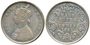 Victoria Empress, Silver ½ Rupee, 1893, Bombay Mint, obv. A, rev. I, 'B' incused. About Ve