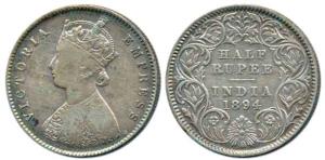 Victoria Empress, Silver ½ Rupee, 1894, Calcutta Mint, obv. A, rev. I, 'C' incused. Fine+.