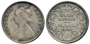 Victoria Empress, Silver ½ Rupee, 1896, Calcutta Mint, obv. A, rev. I, 'C' incused. About 