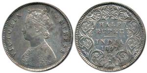 Victoria Empress, Silver ½ Rupee, 1897, Calcutta Mint, obv. A, rev. I, 'C' incused. Very F