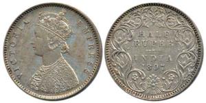 Victoria Empress, Silver ½ Rupee, 1897, Bombay Mint, obv. A, rev. I, 'B' incused. Very Fin