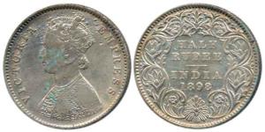 Victoria Empress, Silver ½ Rupee, 1898, Calcutta Mint, obv. A, rev. I, 'C' incused. About 