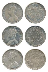 Victoria Empress, Silver Rupee (3), 1879, Calcutta Mint, A1 / I / 'C' incused, Bombay Mint