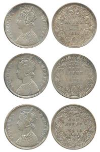 Victoria Empress, Silver Rupee (3), 1880, Calcutta Mint, A1 / I / 'C' incused, Bombay Mint