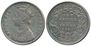 Victoria Empress, Silver Rupee, 1881, Bombay Mint, A3 / I / dot. Very Fine, Very Rare.
