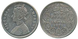 Victoria Empress, Silver Rupee, 1881, Calcutta Mint, A1 / I / 'C' incused. About Very Fine