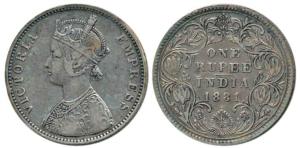 Victoria Empress, Silver Rupee, 1881, Bombay Mint, A3 / IV / dot. About Very Fine, Very Ra