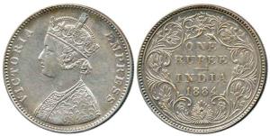 Victoria Empress, Silver Rupee, 1884, Bombay Mint, A3 / II / 'B' raised (bottom). Very Fin