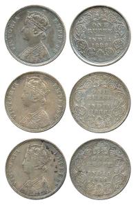 Victoria Empress, Silver Rupee (3), 1888, Calcutta Mint, C3 / I / 'C' incused, Bombay Mint