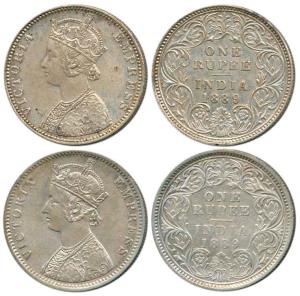 Victoria Empress, Silver Rupee (2), 1889, Calcutta Mint, C3 / I / 'C' incused and Bombay M