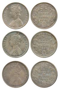 Victoria Empress, Silver Rupee (3), 1892, Calcutta Mint, C3 / I / 'C' incused, Bombay Mint