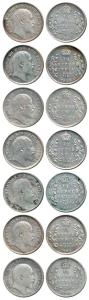 Edward VII, Silver ¼ Rupee (7), 1904, 1905, 1906, 1907, 1908, Calcutta Mint and 1910, Bomb