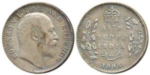 Edward VII, Silver ½ Rupee, 1906, Bombay Mint, 'B' incused. Rare.