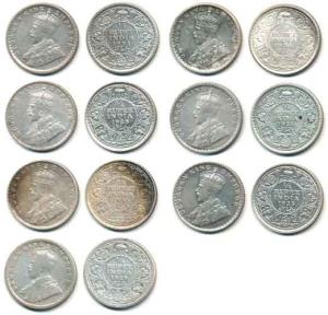 George V, Silver ¼ Rupee (7), 1925, Bombay Mint, 1926, Calcutta Mint, 1928, Bombay Mint, 1