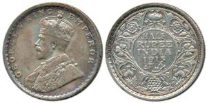 George V, Silver ½ Rupee, 1915, Calcutta Mint, without dot. About Very Fine, Rare.