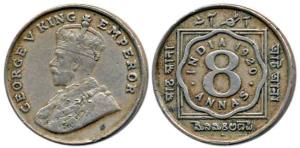 George V, Cupro-Nickel 8 Annas, 1920, Bombay Mint, with dot, counter struck below right si