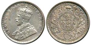 George V, Silver Rupee, 1911, Calcutta Mint, No Mint Mark. Very Fine, Rare.